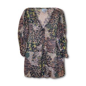 🏆166 Lynn Ritchie Animal Print Sheer Cinched Tunic Top